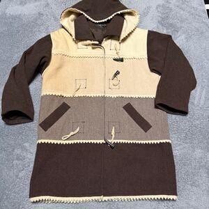 Fitz-Wright Wool Blend Toggle Coat Womens 5/6 Brown Gray Cream Jacket Hooded